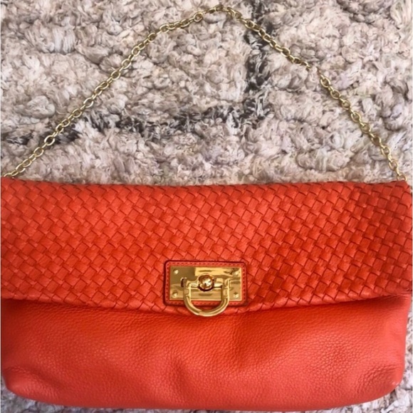 Banana Republic Orange braided leather bag w/chain strap & pockets Re $128 NEW - Picture 15 of 15